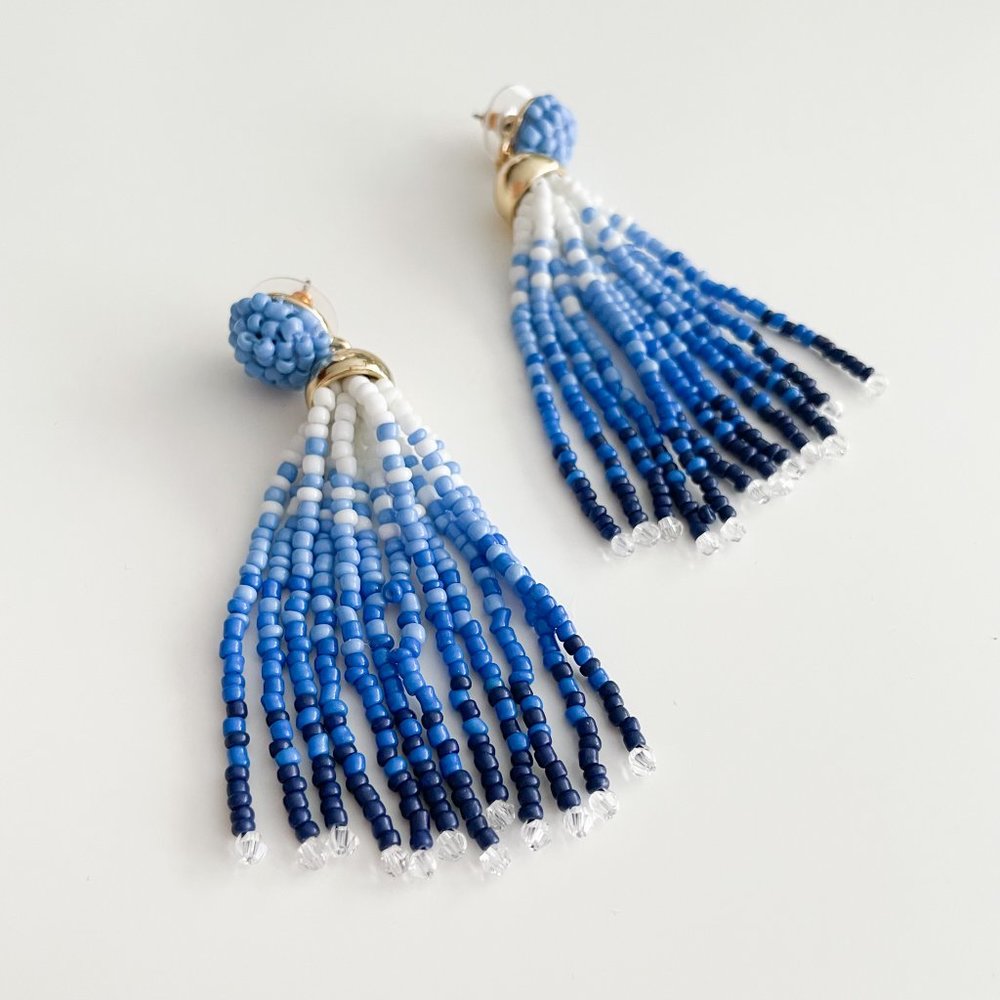 90J. Crew Factory Beaded Tassel Earrings (Sail Blue) - Picture 2 of 3